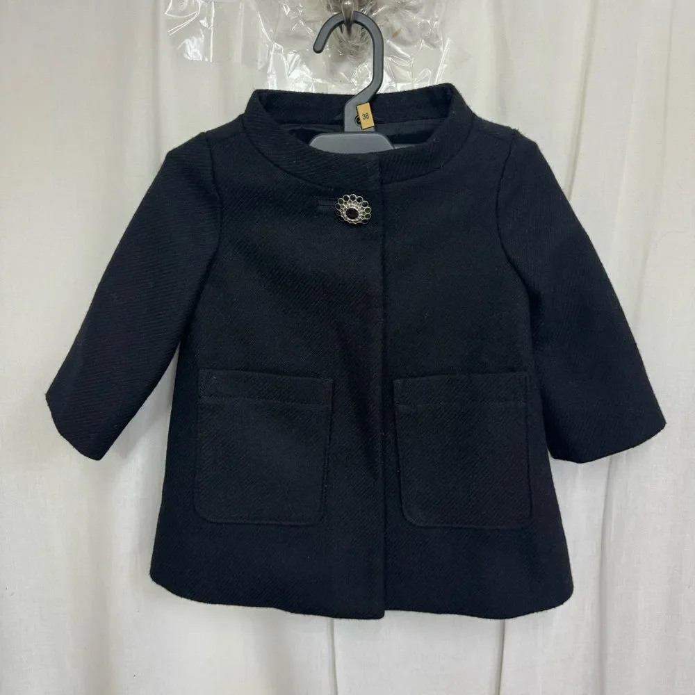 Baby Gap Wool Blend Girls Black Dress Pea Coat 12-18 Months